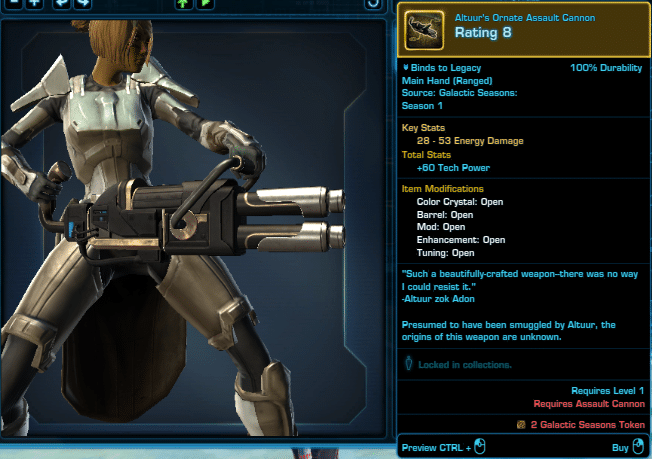 SWTOR Galactic Seasons Rewards Alttur's Ornate Assault Cannon