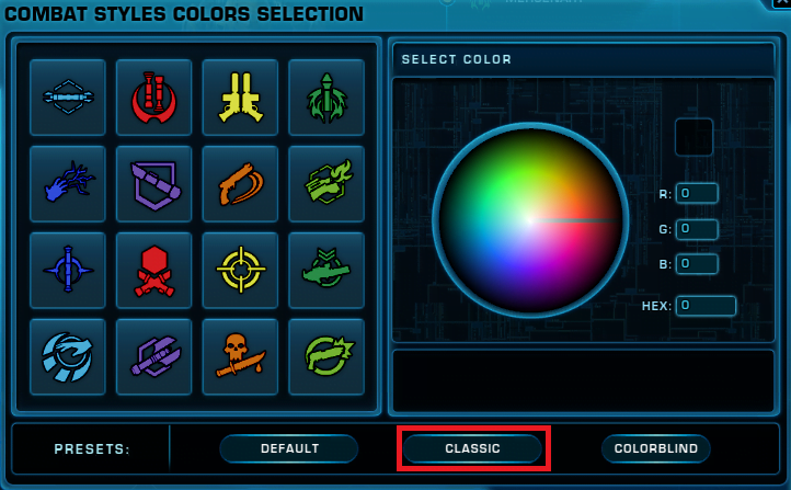 SWTOR Combat Styles Colour Selection Preset - Classic