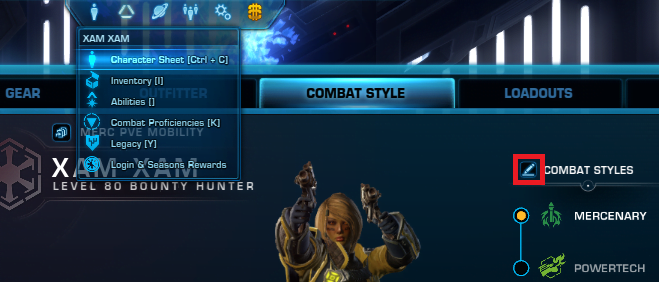 SWTOR How to access Combat Styles Colour Selection 