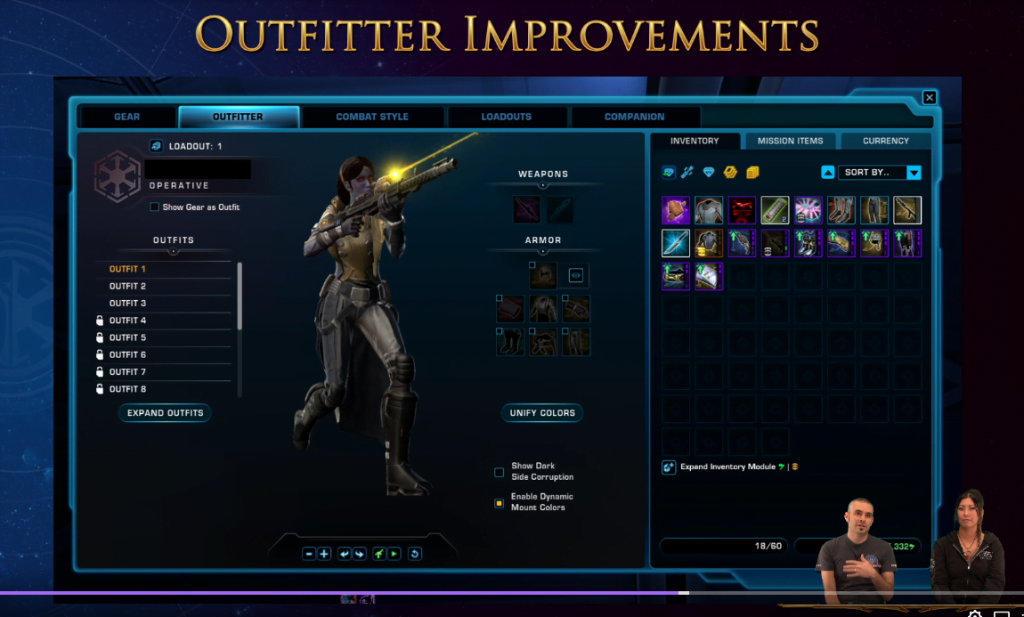 SWTOR Game Update 7.1 Outfitter Improvements