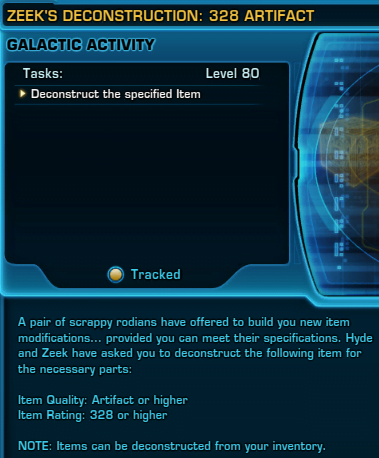 SWTOR Game Update 7.1 Artifact 328 Item Modification Mission