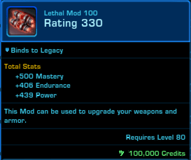 SWTOR Level 80 Item Rating 330 Lethal Mod