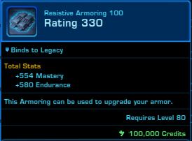 SWTOR Level 80 Item Rating 330 Resistive Armouring