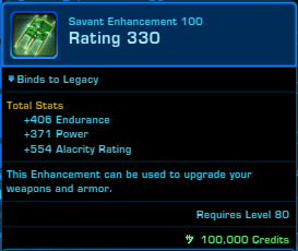 SWTOR Level 80 Item Rating 330 Savant Enhancement