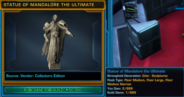 SWTOR Collector's Edition Vendor Item Statue of Mandalore the Ultimate Stronghold Decoration