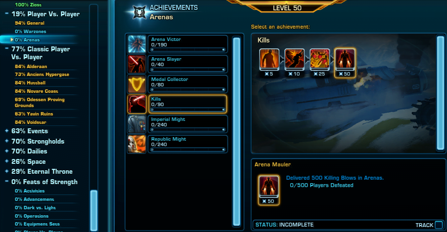 SWTOR Game Update 7.2 PvP Achievements Arenas