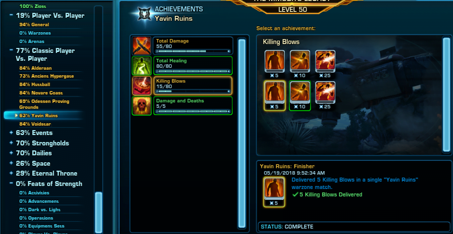 SWTOR Game Update 7.2 Classic PvP Achievements