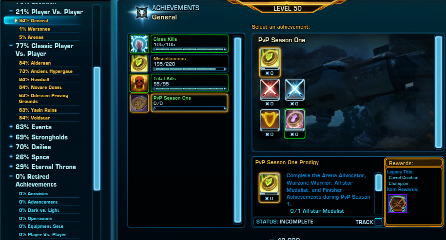 SWTOR Game Update 7.2 PvP Season One Achievements PTS