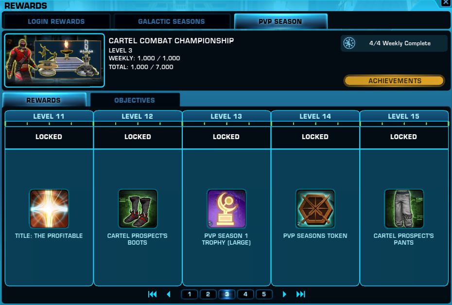 SWTOR PvP Season One Rewards Track Levels 11-15 Game Update 7.2