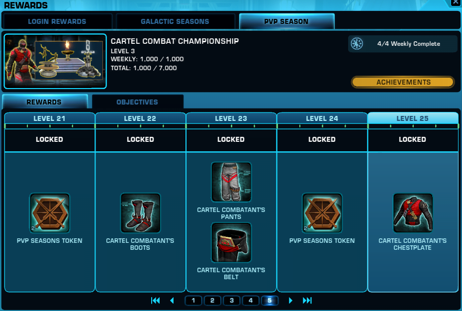SWTOR PvP Season One Rewards Track Levels 21-25 Game Update 7.2