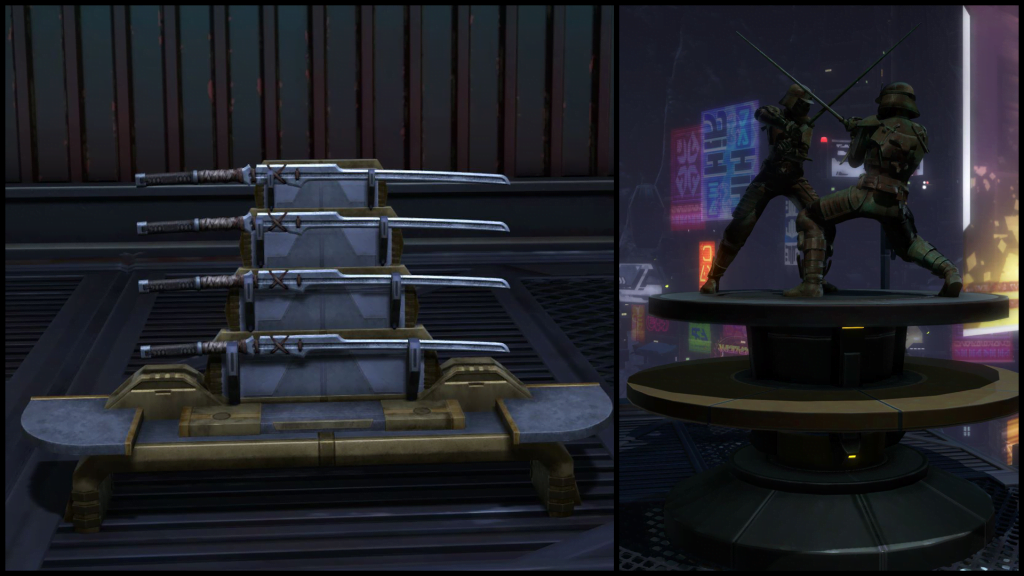 SWTOR PvP Season 2 Decorations Ancient Blades Display Stand and Trophy: PvP Battler (Season 2)