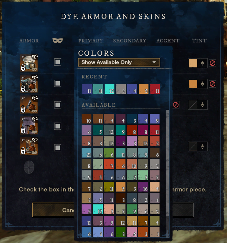 New World Dye Colours UI