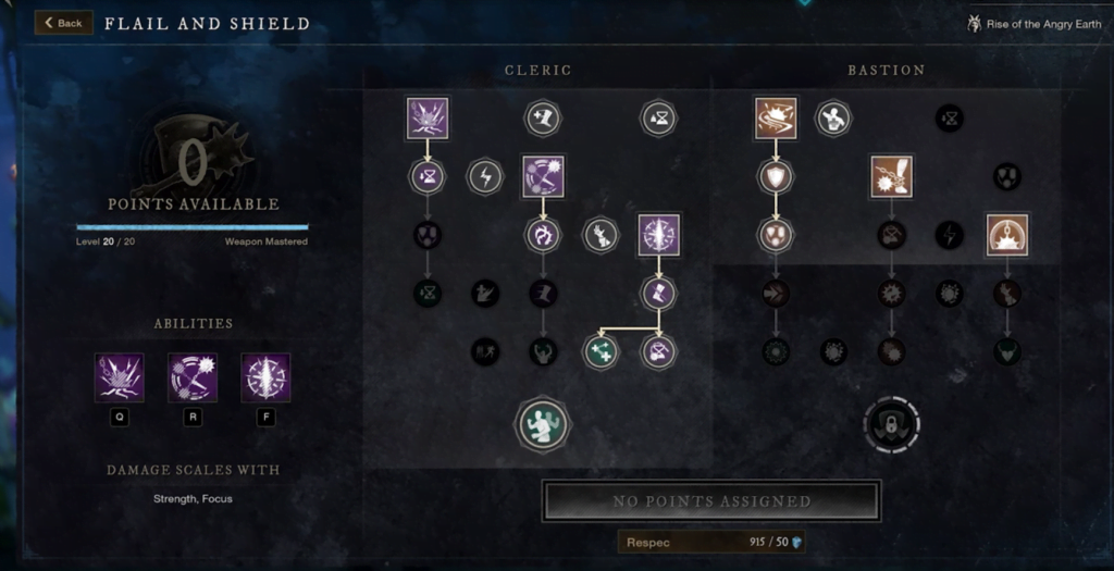 New World Flail and Shield Ability Tree